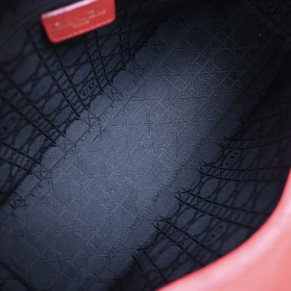 Christian Dior Red Lambskin Large Lady Dior 2way Shoulder Handbag