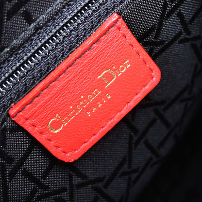 Christian Dior Red Lambskin Large Lady Dior 2way Shoulder Handbag