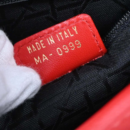 Christian Dior Red Lambskin Large Lady Dior 2way Shoulder Handbag