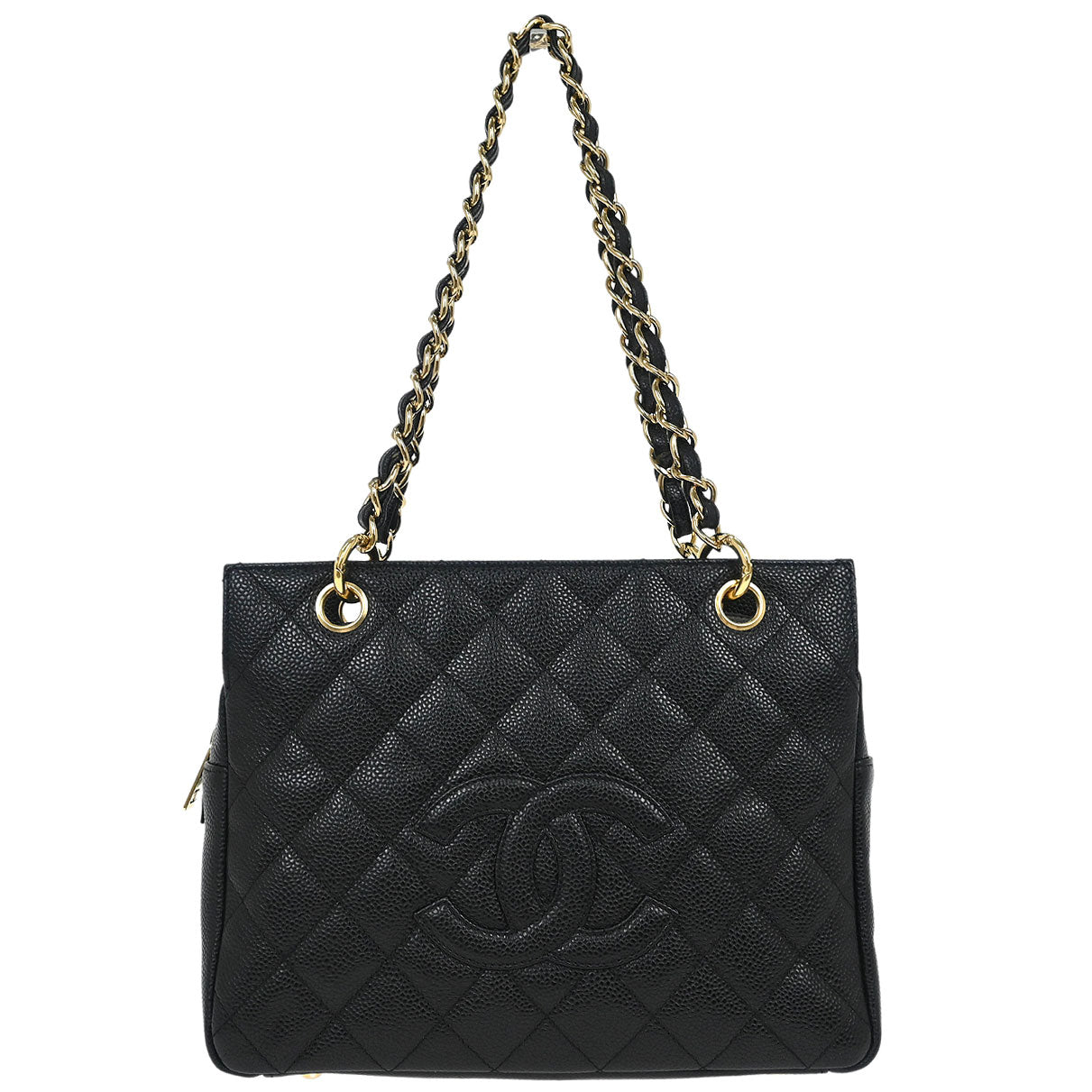 Chanel 2003-2004 Black Caviar Petite Timeless Tote PTT Chain Handbag