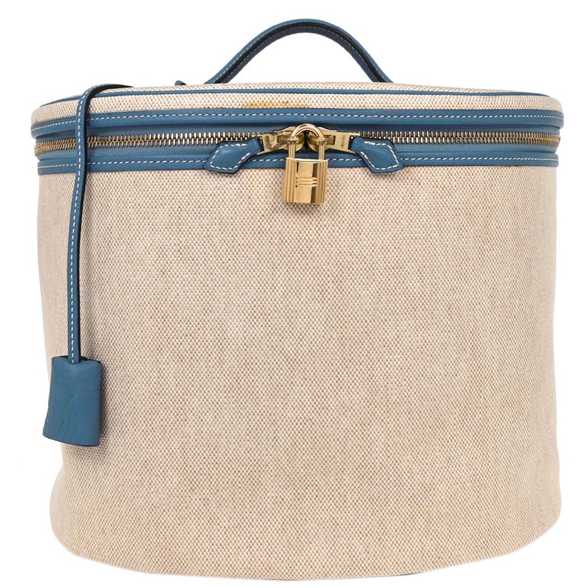 Hermes Blue Jean Toile H Taurillon Clemence Intercity Vanity Handbag