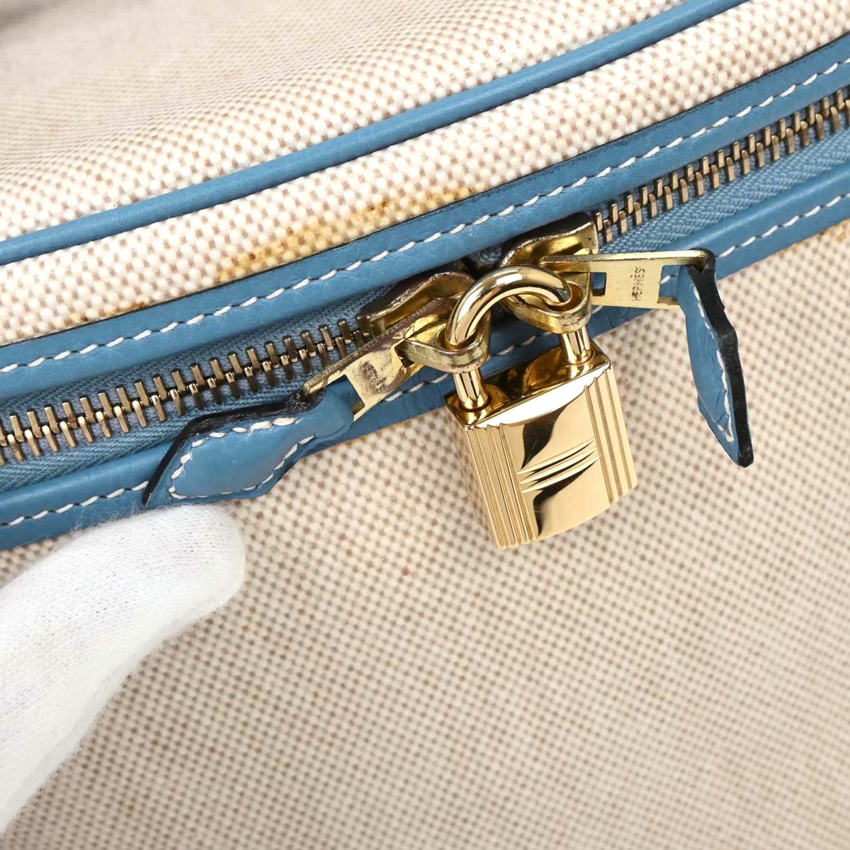 Hermes Blue Jean Toile H Taurillon Clemence Intercity Vanity Handbag