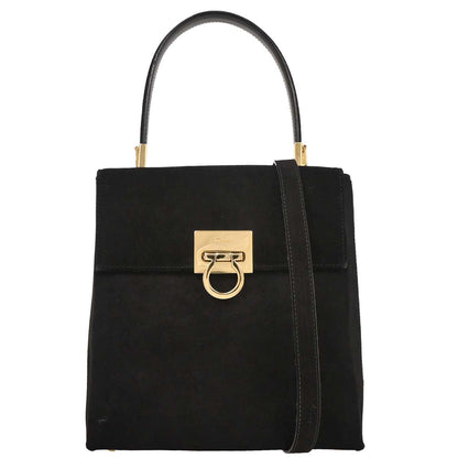 Salvatore Ferragamo Black Suede Gancini 2way Shoulder Handbag