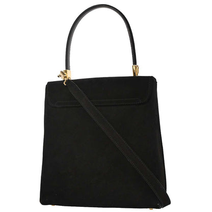 Salvatore Ferragamo Black Suede Gancini 2way Shoulder Handbag