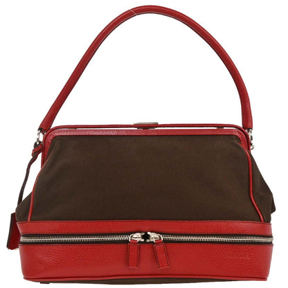 Prada Brown Red Canvas Leather Handbag