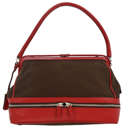 Prada Brown Red Canvas Leather Handbag