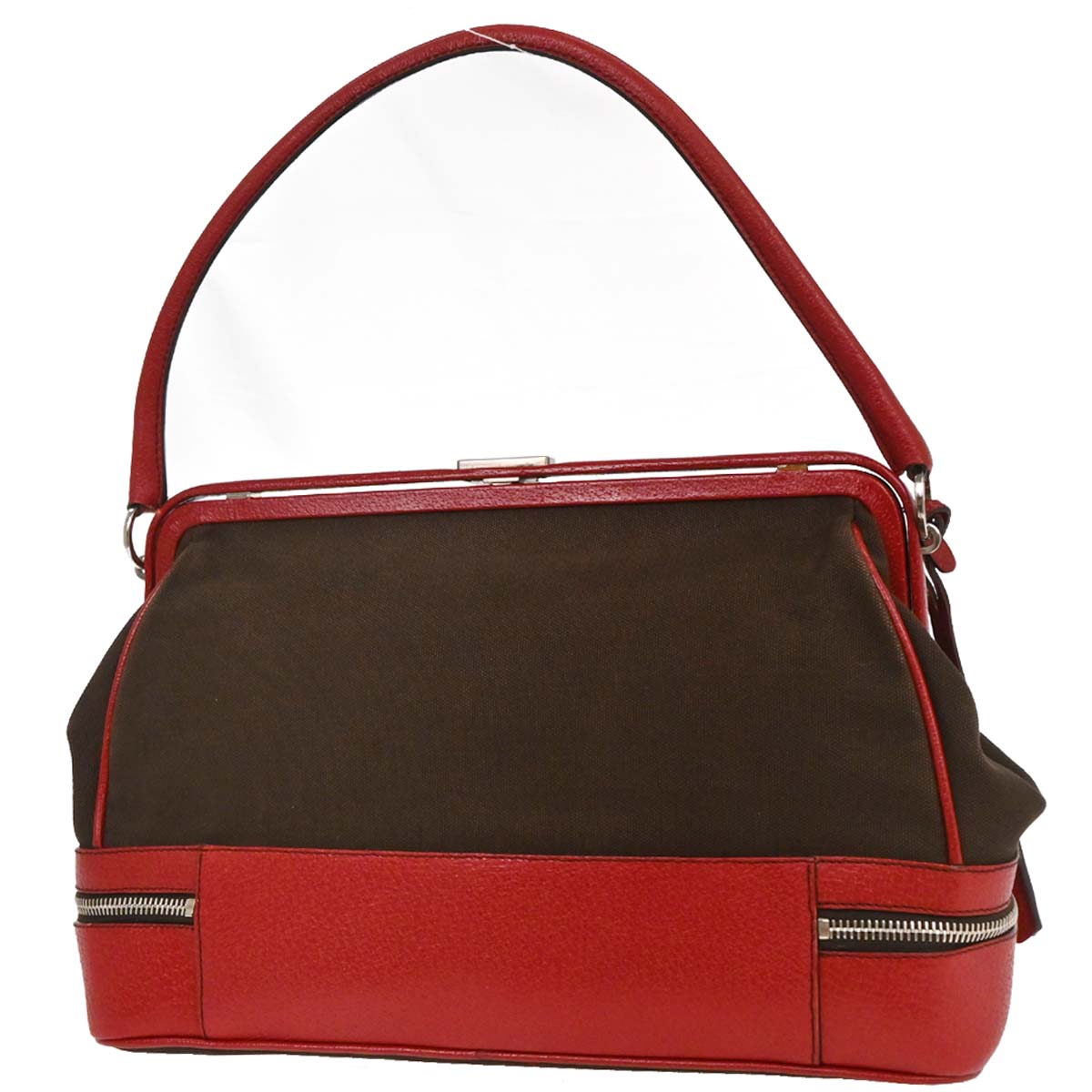 Prada Brown Red Canvas Leather Handbag