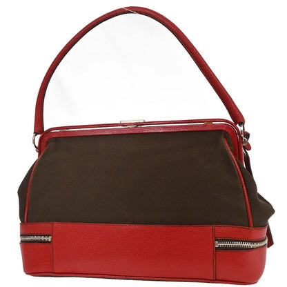 Prada Brown Red Canvas Leather Handbag