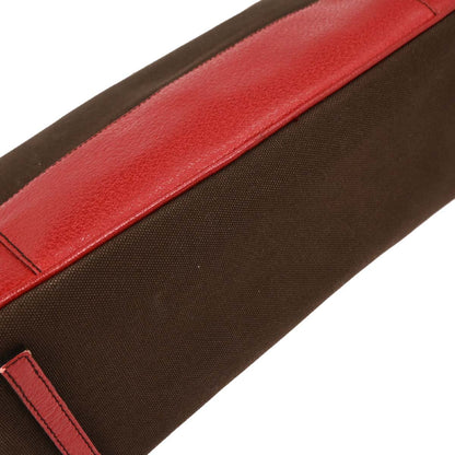 Prada Brown Red Canvas Leather Handbag