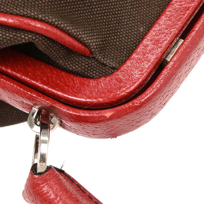 Prada Brown Red Canvas Leather Handbag