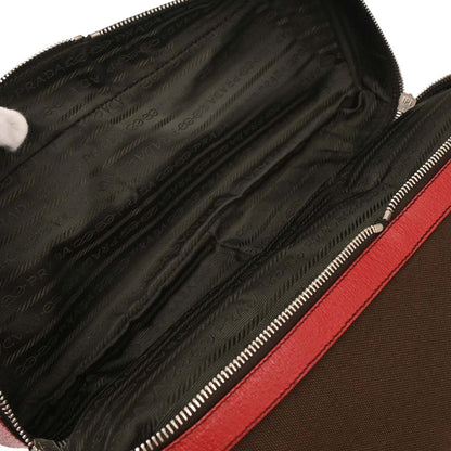 Prada Brown Red Canvas Leather Handbag