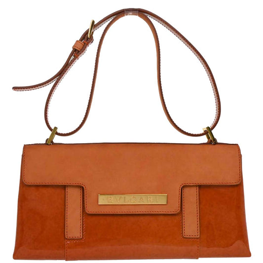 Bvlgari Orange Suede Patent Leather Handbag