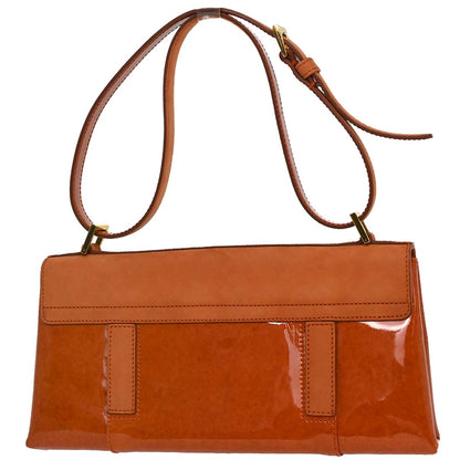 Bvlgari Orange Suede Patent Leather Handbag