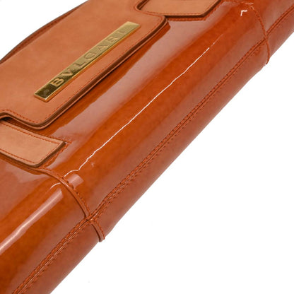 Bvlgari Orange Suede Patent Leather Handbag