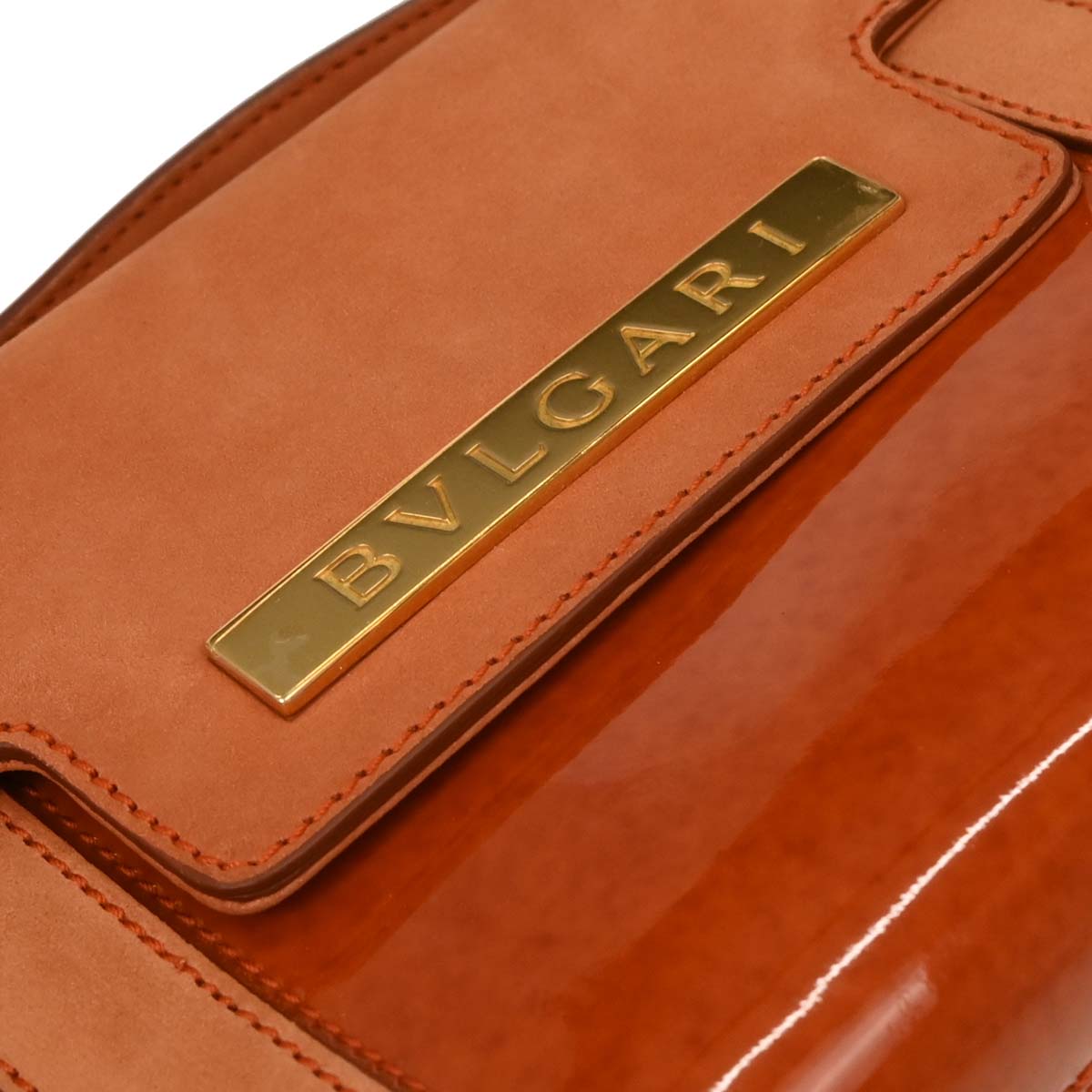 Bvlgari Orange Suede Patent Leather Handbag