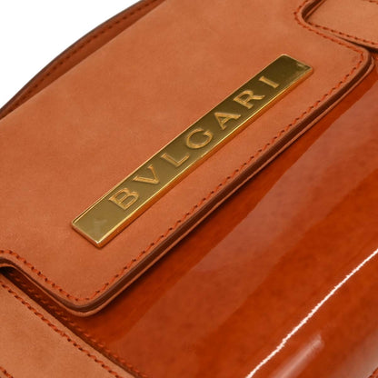 Bvlgari Orange Suede Patent Leather Handbag