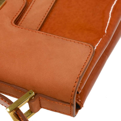 Bvlgari Orange Suede Patent Leather Handbag
