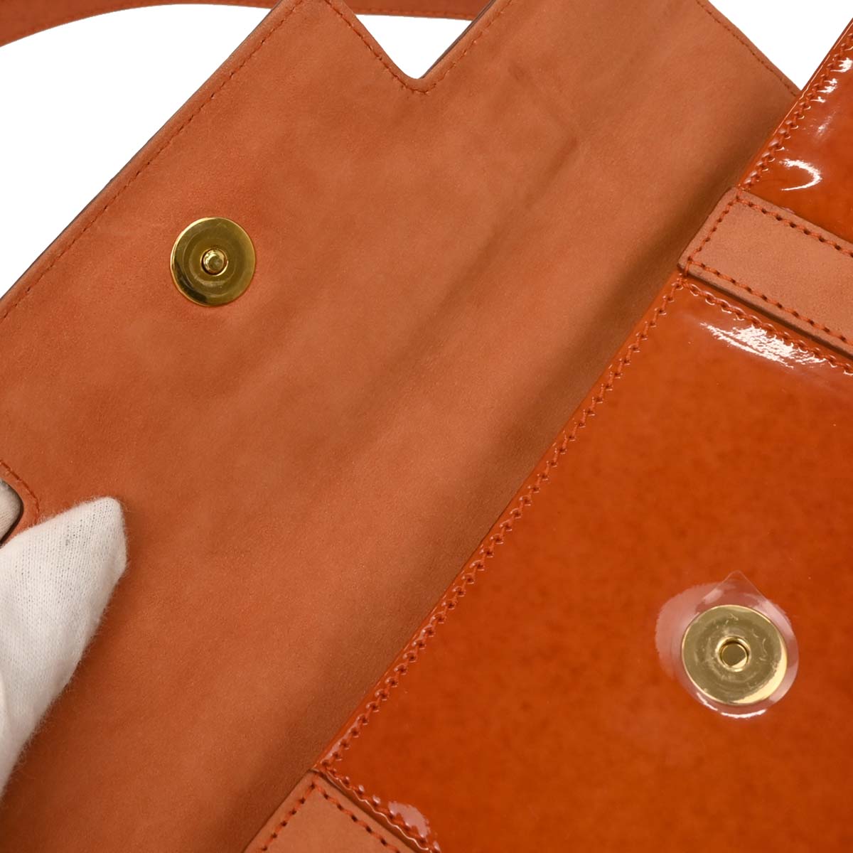 Bvlgari Orange Suede Patent Leather Handbag