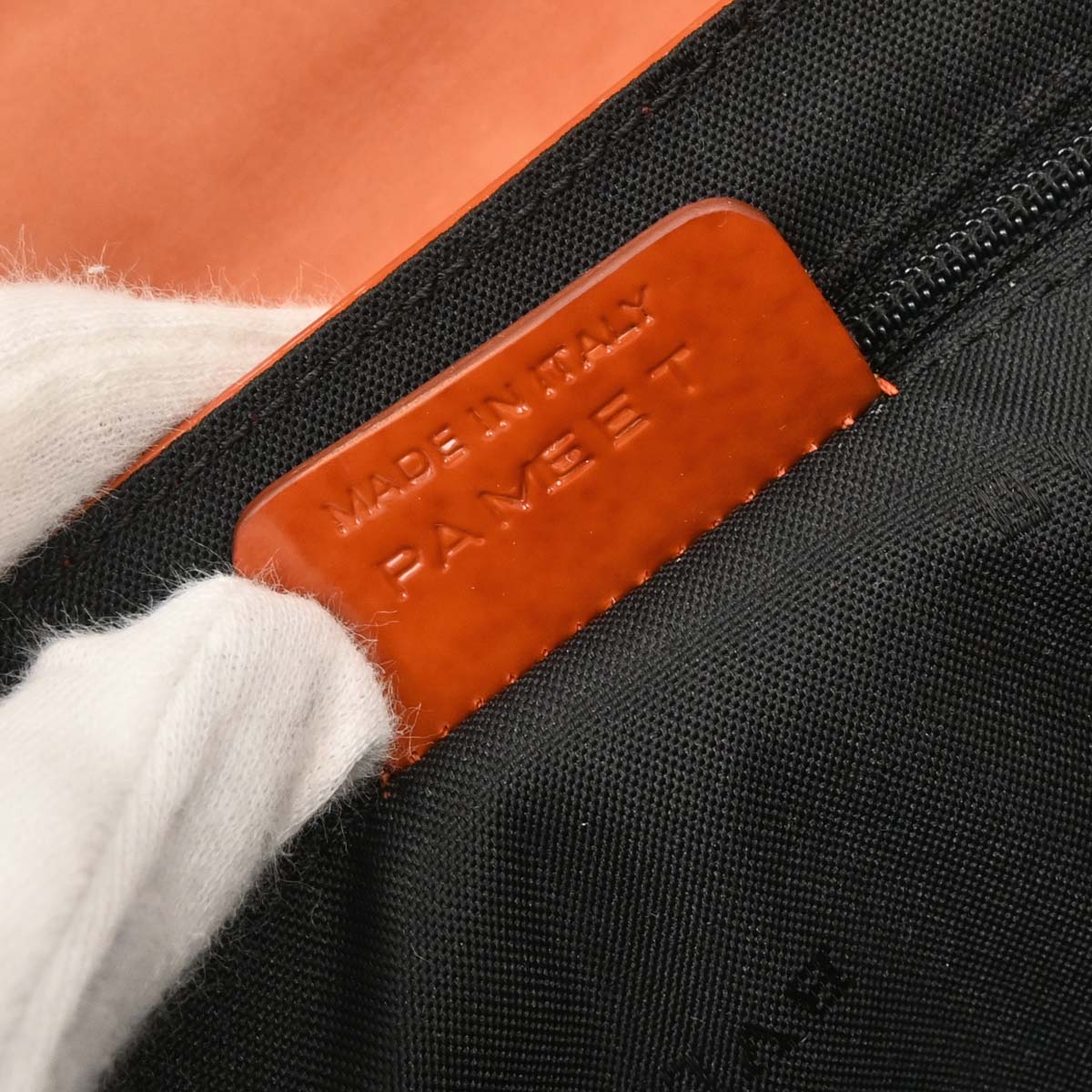 Bvlgari Orange Suede Patent Leather Handbag