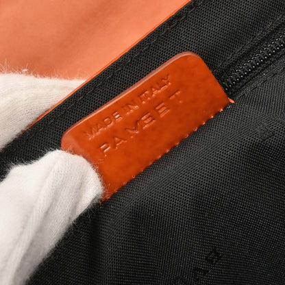 Bvlgari Orange Suede Patent Leather Handbag