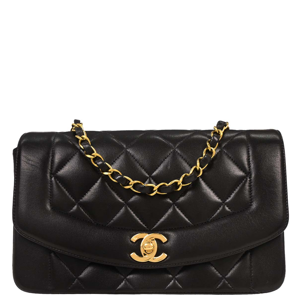 Chanel 1994-1996 Black Lambskin Small Diana Shoulder Bag