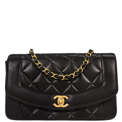 Chanel 1994-1996 Black Lambskin Small Diana Shoulder Bag