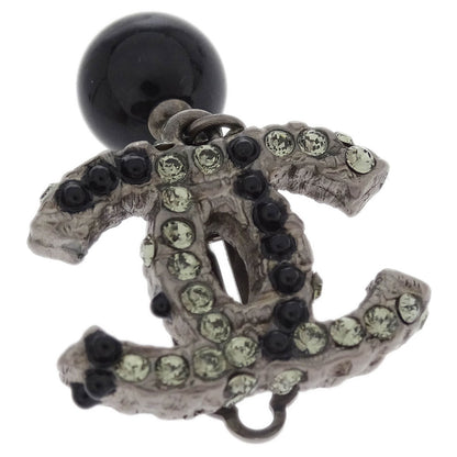 Chanel CC Earrings Clip-On Dangle Silver Rhinestone 10A
