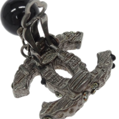 Chanel CC Earrings Clip-On Dangle Silver Rhinestone 10A