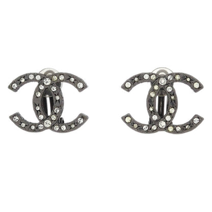 Chanel CC Earrings Clip-On Silver Rhinestone 13K
