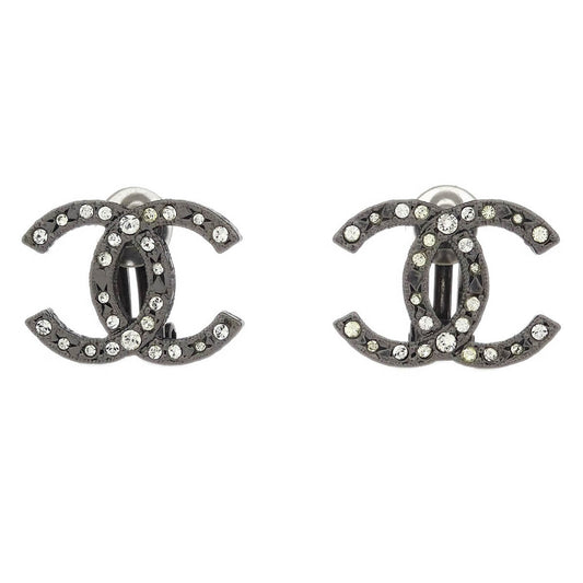 Chanel CC Earrings Clip-On Silver Rhinestone 13K