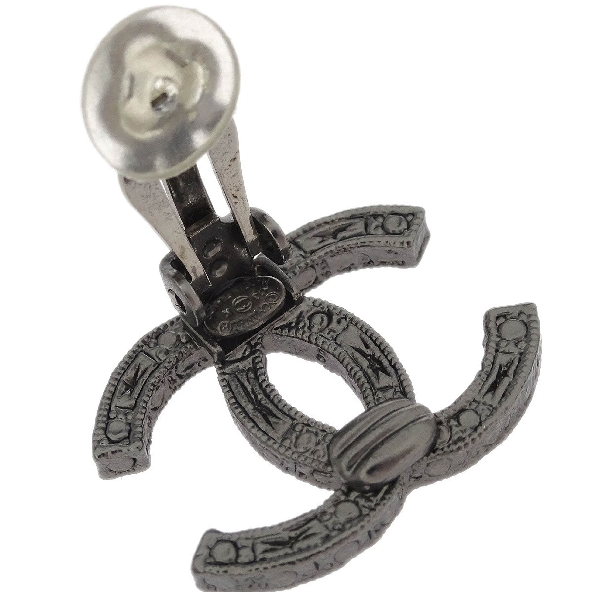 Chanel CC Earrings Clip-On Silver Rhinestone 13K