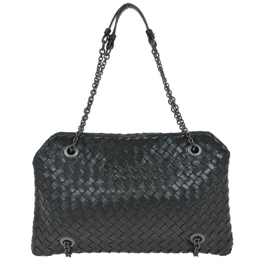 Bottega Veneta Black Intrecciato Chain Handbag