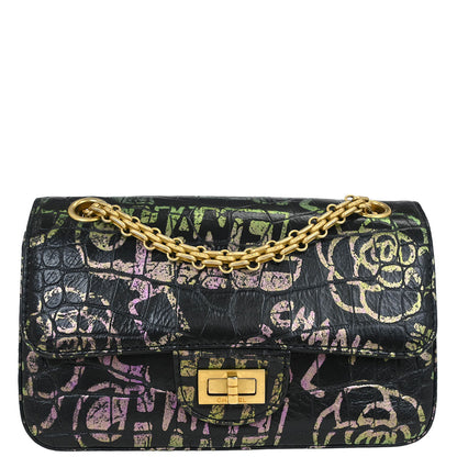 Chanel 2019 Black Embossed Leather Mademoiselle Lock Graffiti Shoulder Bag