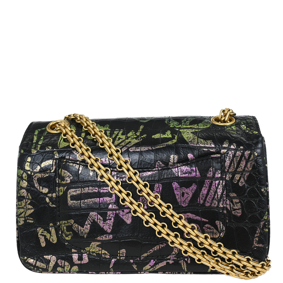 Chanel 2019 Black Embossed Leather Mademoiselle Lock Graffiti Shoulder Bag