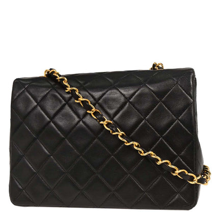 Chanel 1989-1991 Black Lambskin Classic Square Flap Shoulder Bag 20