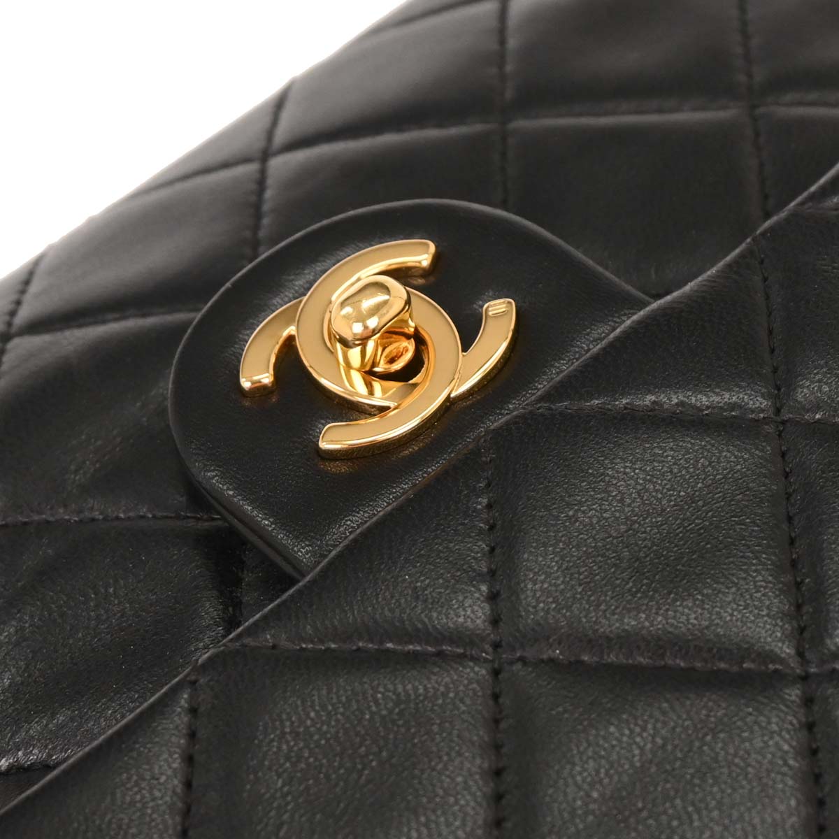 Chanel 1989-1991 Black Lambskin Classic Square Flap Shoulder Bag 20