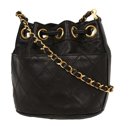 Chanel 1986-1988 Black Lambskin Bicolore Bucket Shoulder Bag