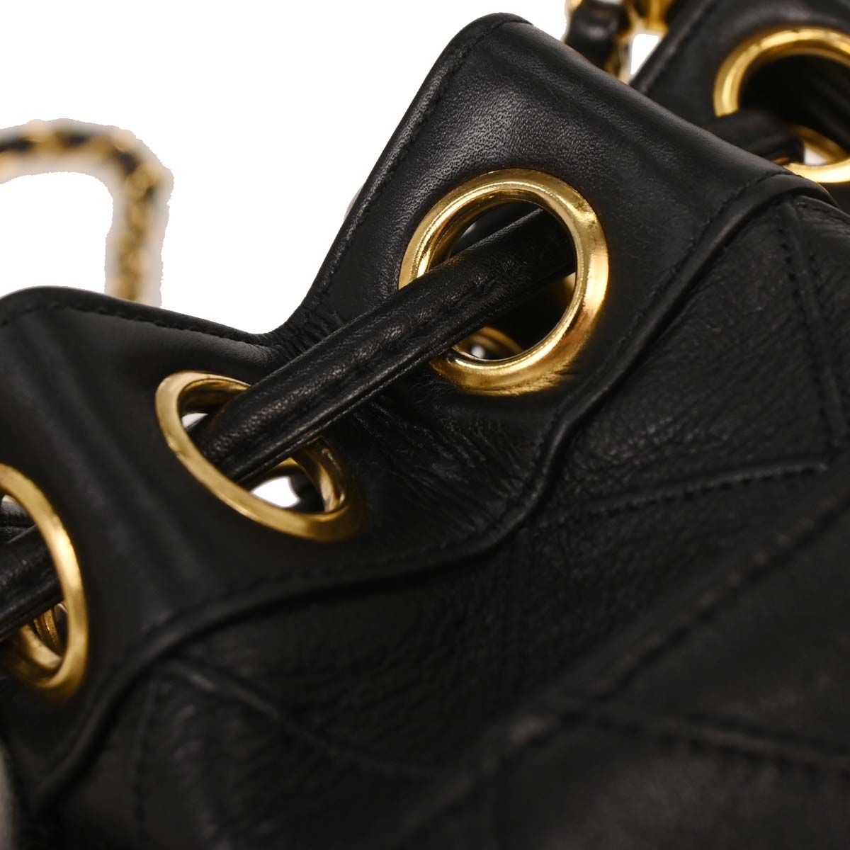 Chanel 1986-1988 Black Lambskin Bicolore Bucket Shoulder Bag