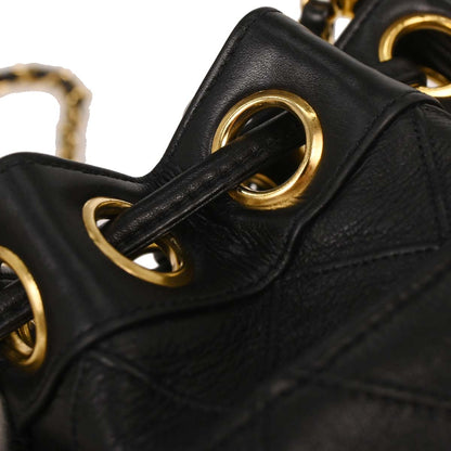 Chanel 1986-1988 Black Lambskin Bicolore Bucket Shoulder Bag