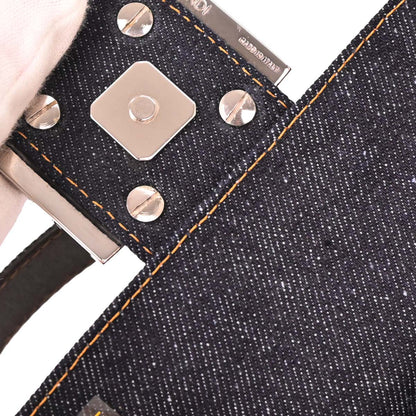 Fendi Navy Denim Floral Baguette Handbag