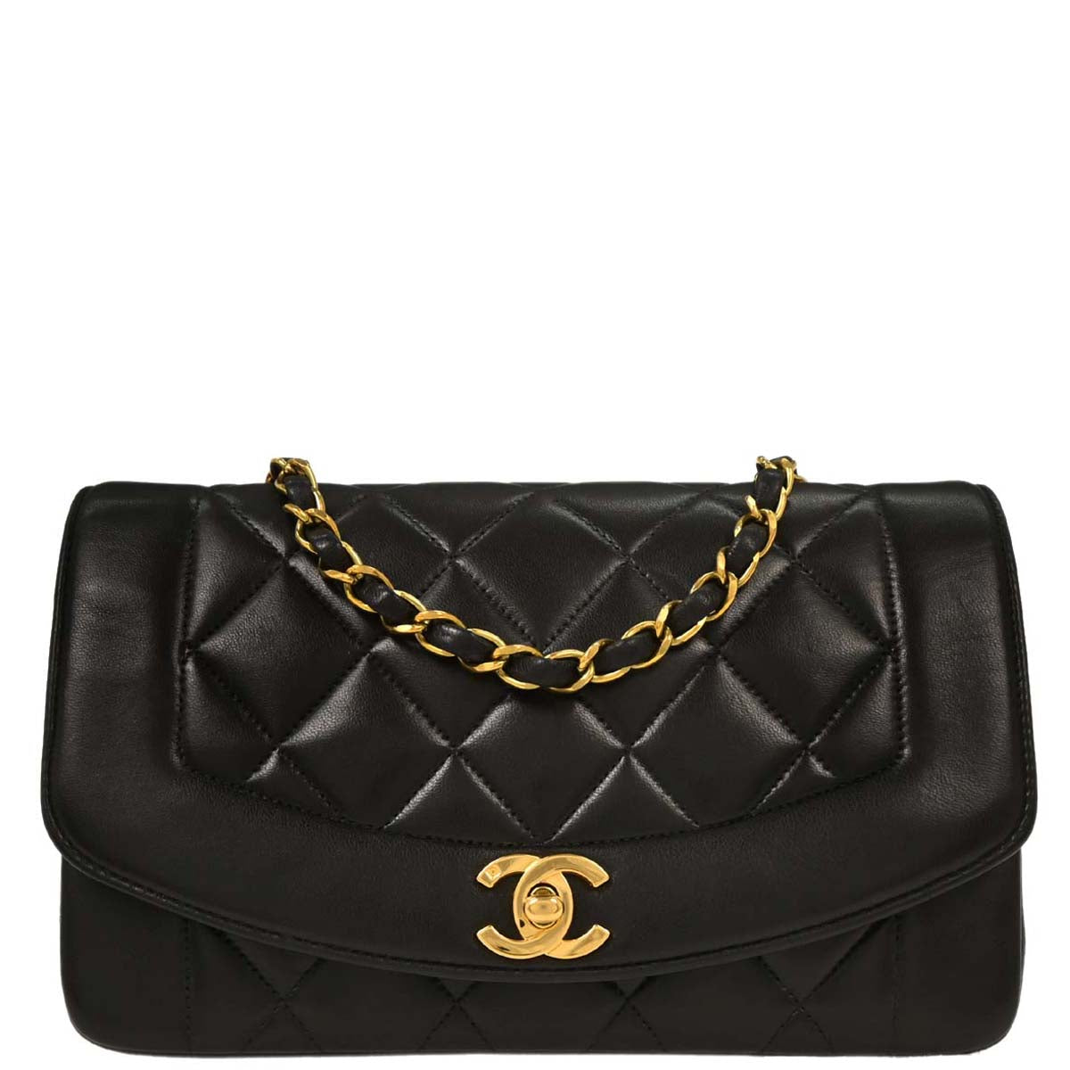 Chanel 1991-1994 Black Lambskin Small Diana Shoulder Bag