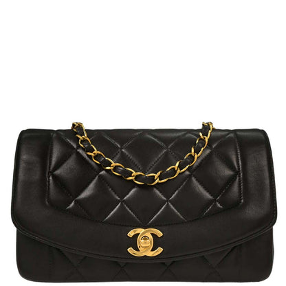 Chanel 1991-1994 Black Lambskin Small Diana Shoulder Bag