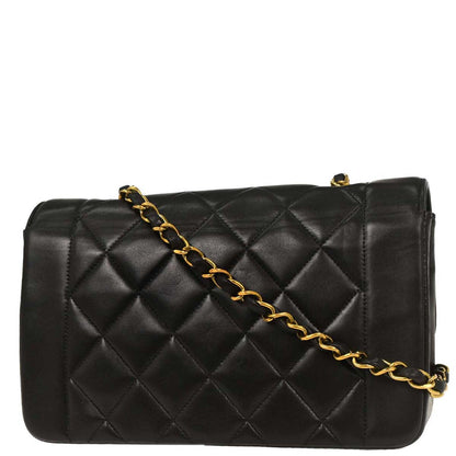 Chanel 1991-1994 Black Lambskin Small Diana Shoulder Bag