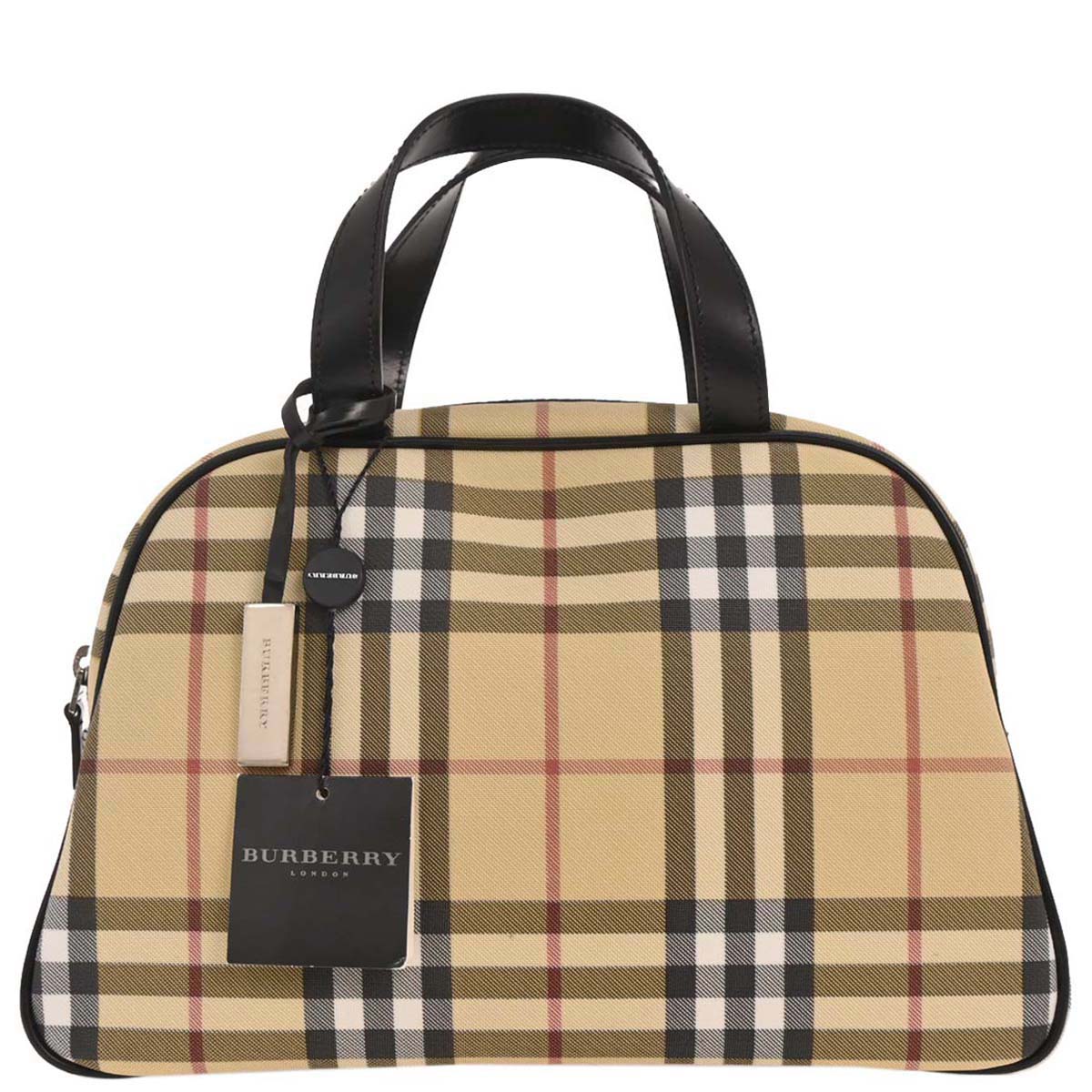 Burberry Beige Black PVC Burberry Check Handbag