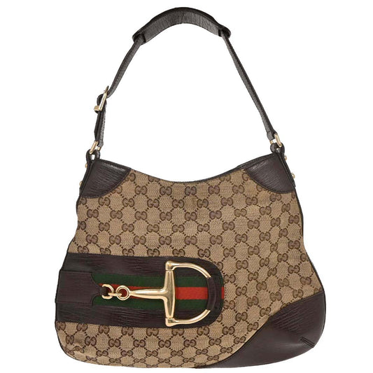 Gucci Beige GG Horsebit Hobo Handbag