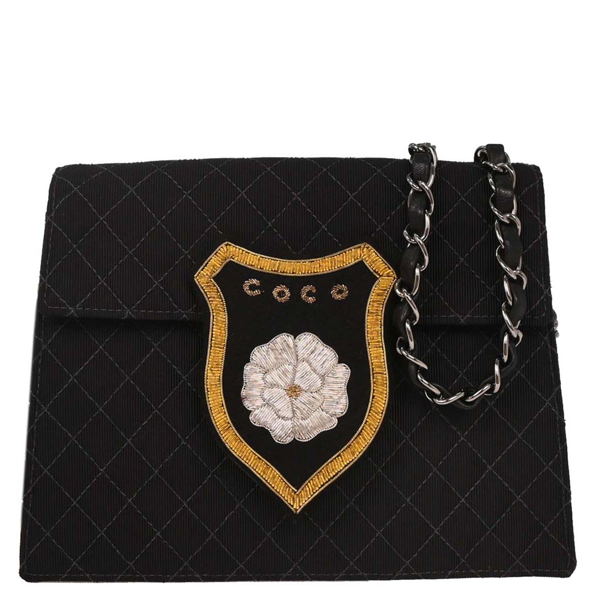 Chanel 2004-2005 Black Canvas Emblem Shoulder Bag