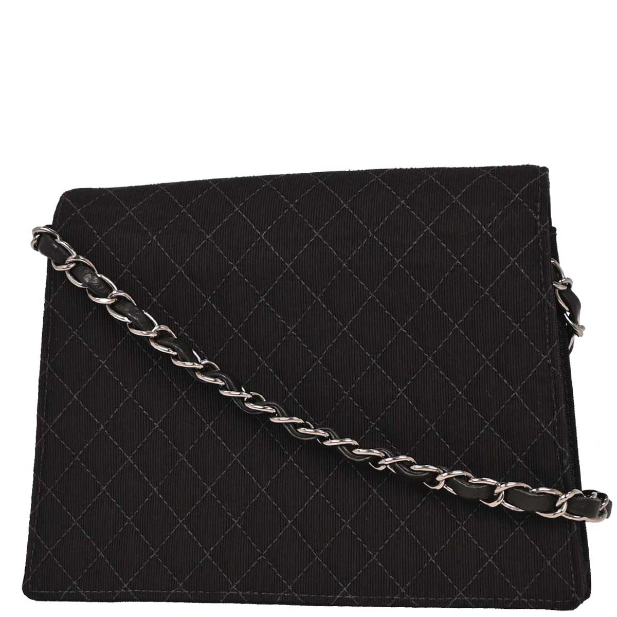 Chanel 2004-2005 Black Canvas Emblem Shoulder Bag