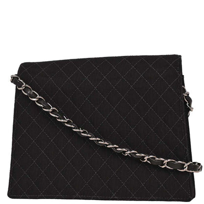 Chanel 2004-2005 Black Canvas Emblem Shoulder Bag