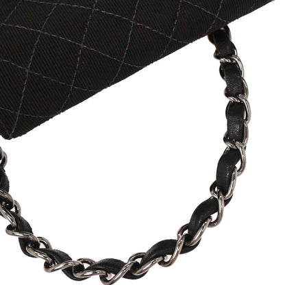 Chanel 2004-2005 Black Canvas Emblem Shoulder Bag