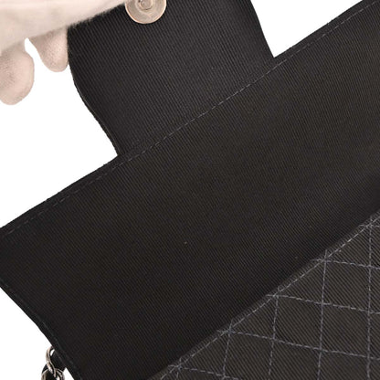 Chanel 2004-2005 Black Canvas Emblem Shoulder Bag